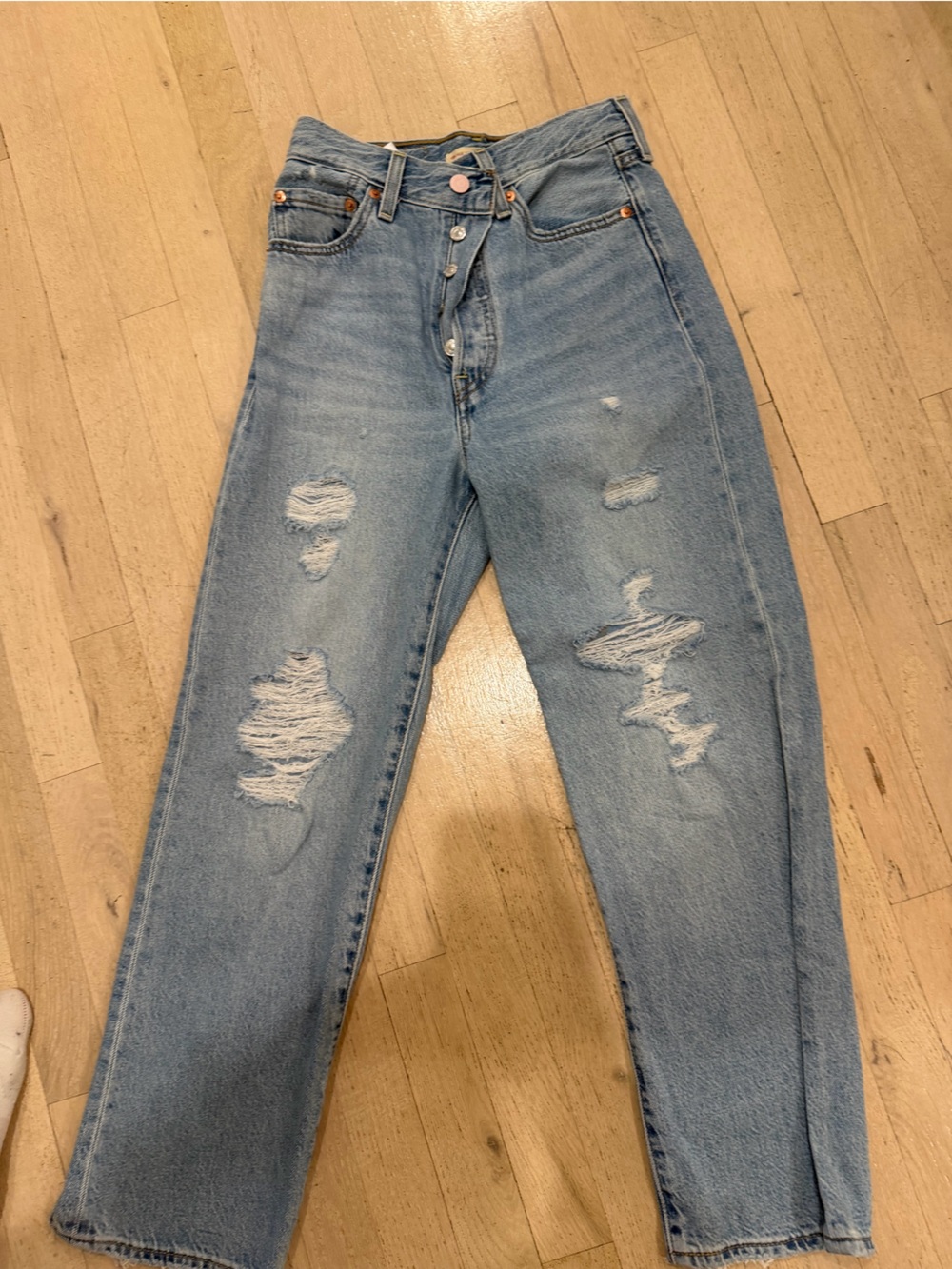 Light Wash High-Rise Distressed Mom Jeans